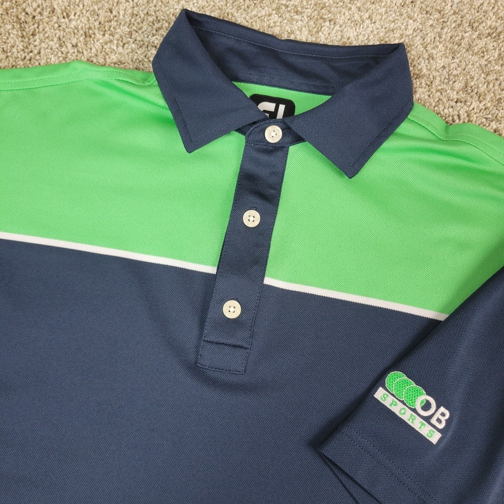 FootJoy Mens Medium Green Navy Colorblock Performance Stretch Golf‎ Polo SS